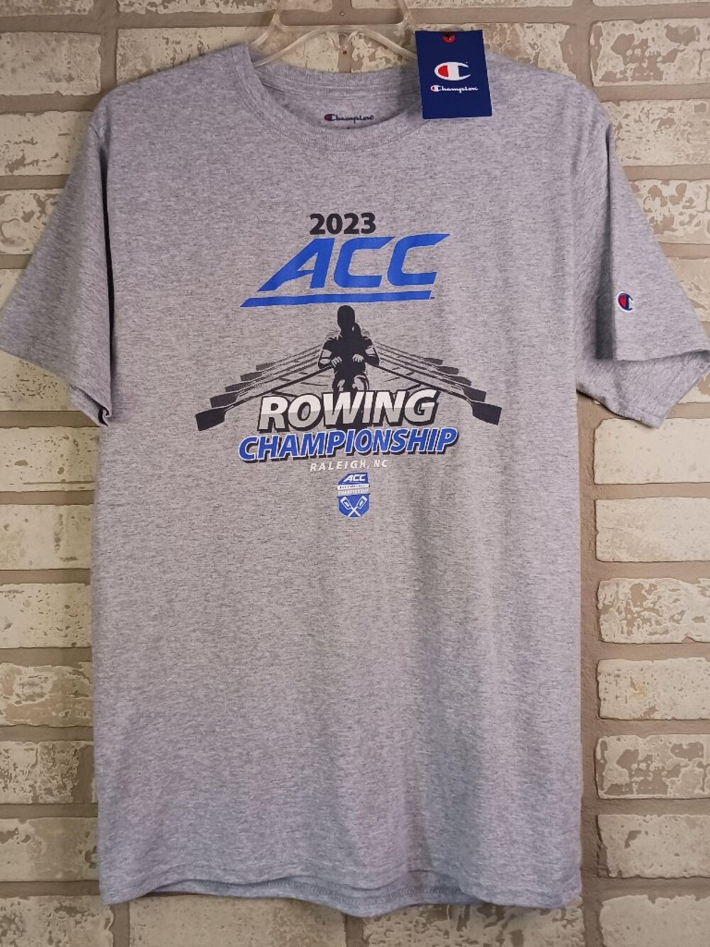 Champion 2023 ACC Rowing Championship Mens T Shirt Size S Gray NCAA Short Sleeve